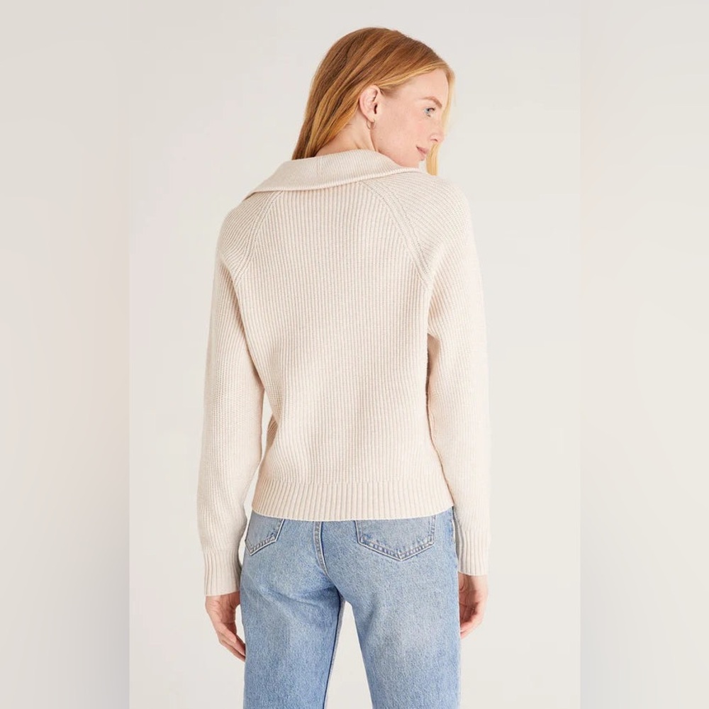 Z-SUPPLY | JAYCE 3/4 ZIP UP OATMEAL SANDSTONE HENLEY COLLAR COZY SWEATER - Picture 5 of 11